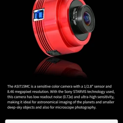 ZWO ASI715MC USB3.0 Colour CMOS Camera with Autoguider Port